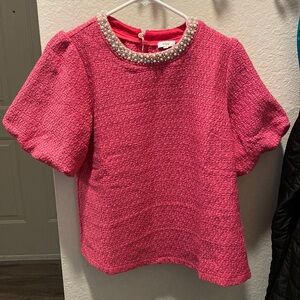 NWOT Voy tweed blouse with Pearl collar